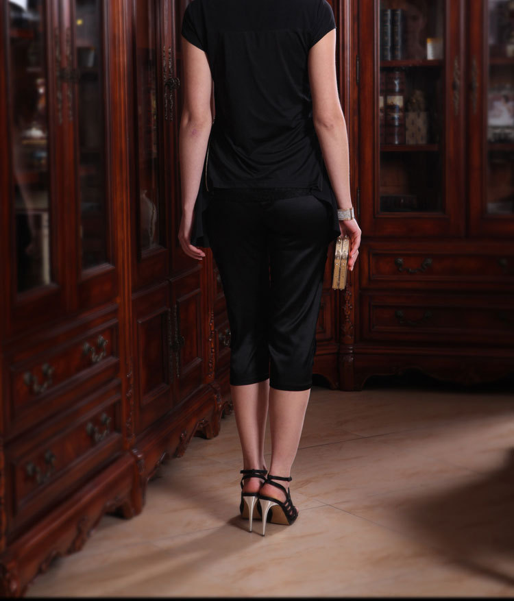 缕伊 夏季新款真丝裤 桑蚕丝绸女裤休闲七分裤时尚显瘦裤子批发图片