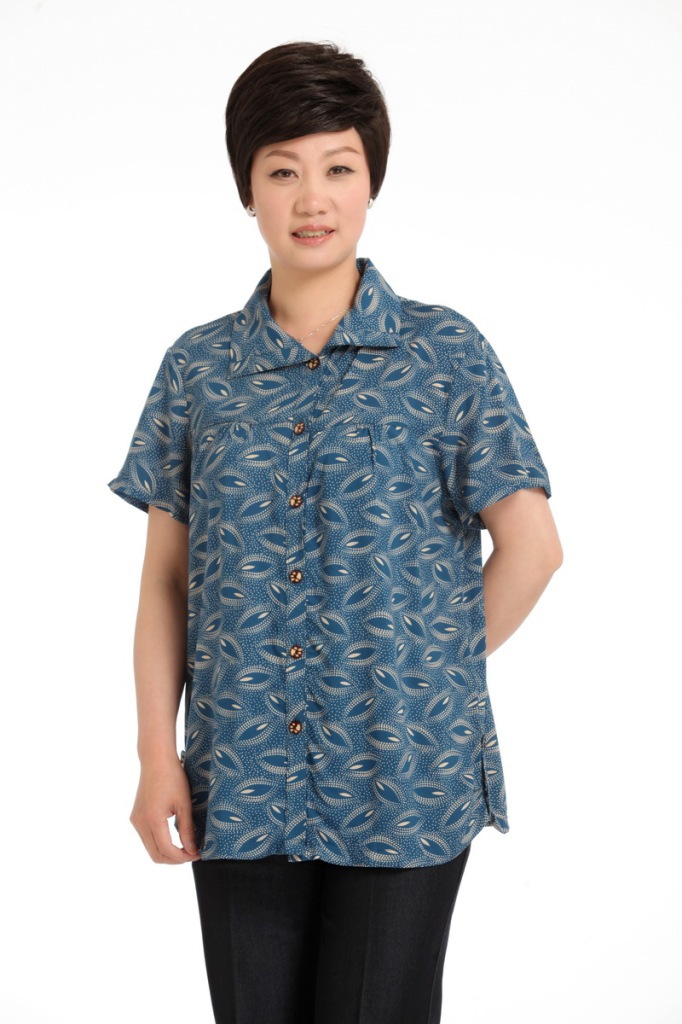 厂家直销 中老年印花烫钻透气全棉短袖开衫花色t恤