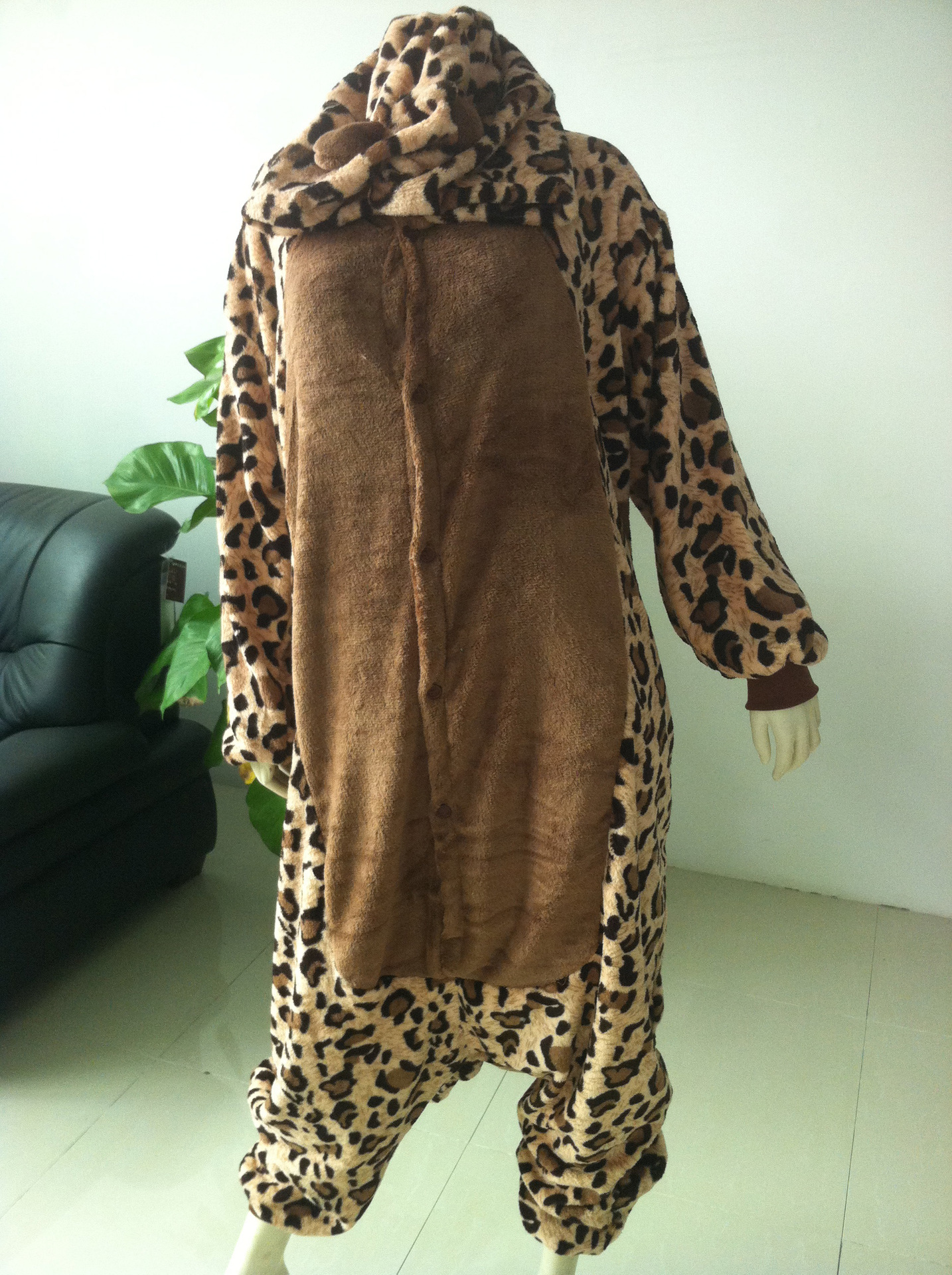 珊瑚绒豹子卡通连体睡衣可爱动物男女情侣套装居家服/秋 冬装