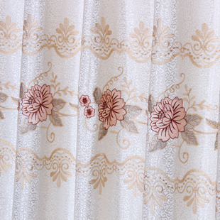 中式古典风格丝光麻绣花窗帘布批发 厂家直销高档刺绣花型布b-69