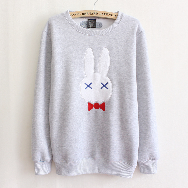 Korean Women's Casual Sweater Print Loose Fleece Pullover Sweatshirt ...