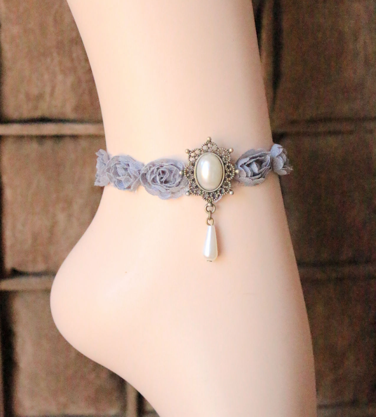 特价 欧美宫廷风复古玫瑰花蕾丝脚链 萝莉必备创意饰品 f15