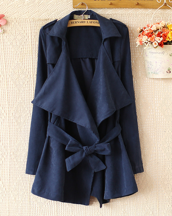 encore安可2013秋新直销宽松原单不规则翻领长袖风衣外套