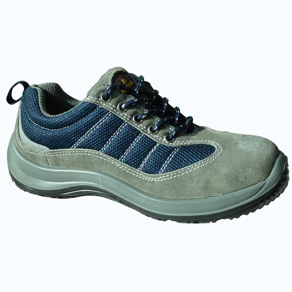 灰色牛皮绒加网布运动款安全劳保鞋 防砸防静电劳保鞋