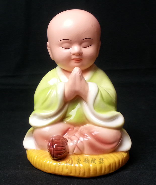 可爱彩陶白瓷手绘小沙弥家居饰品摆件佛教用品陶瓷工艺品创意瓷.