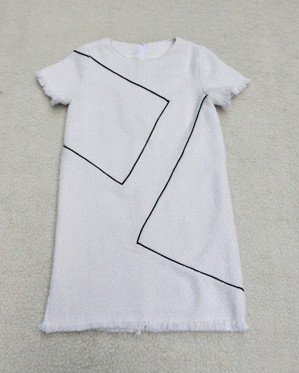 周迅同款图形毛边呢几何裙 明星同款修身短袖连衣裙 秋冬款