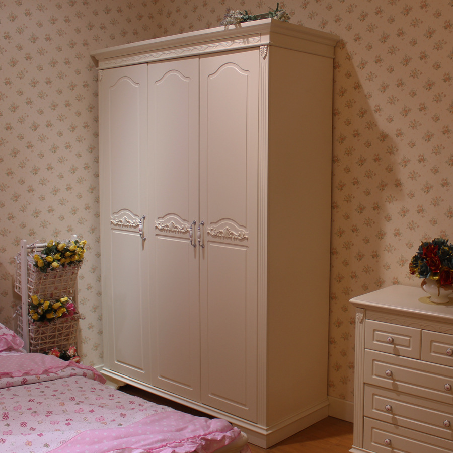 韩式田园风格三门衣柜 成人房板木结合家具