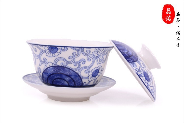 南金青花瓷茶具茶具套装 整套茶具 11头茶具 白兰藤青花瓷