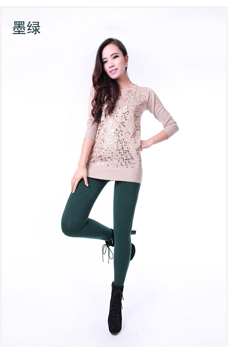 超厚500克 女士加绒外穿七彩棉打底裤 大码九分 踩脚一体保暖裤