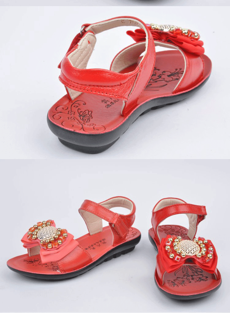 宾尼兔正品特价 公主沙滩鞋 蝴蝶结儿童凉鞋 韩版真皮女童鞋