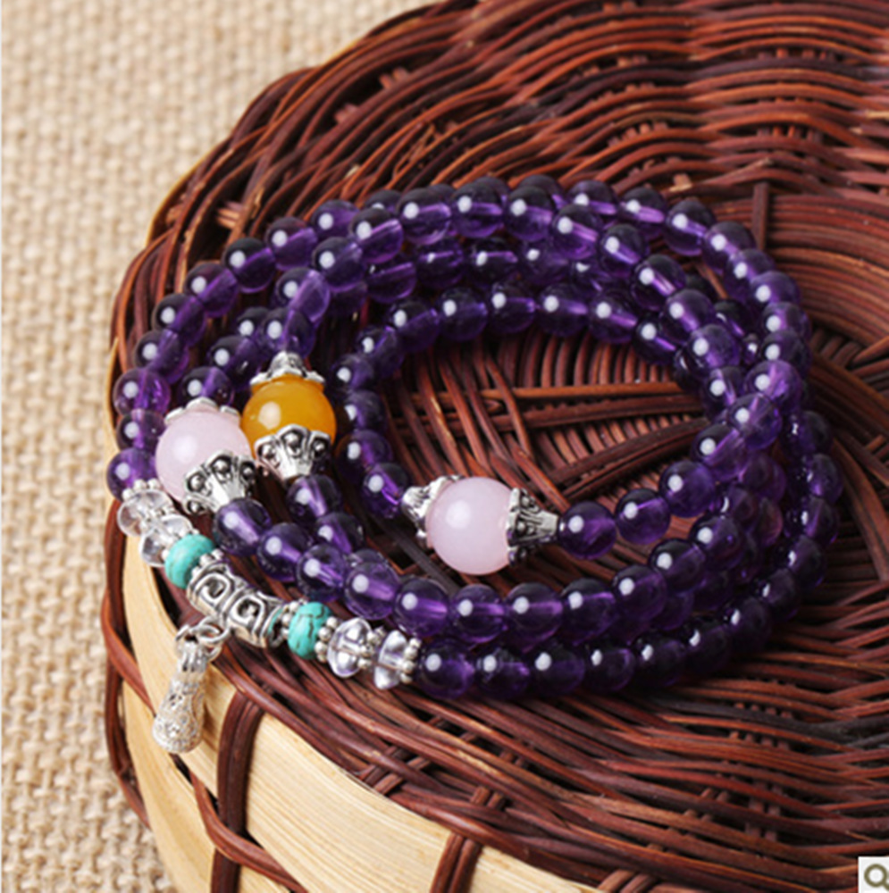 yuanlm天然紫水晶108颗 佛珠手链