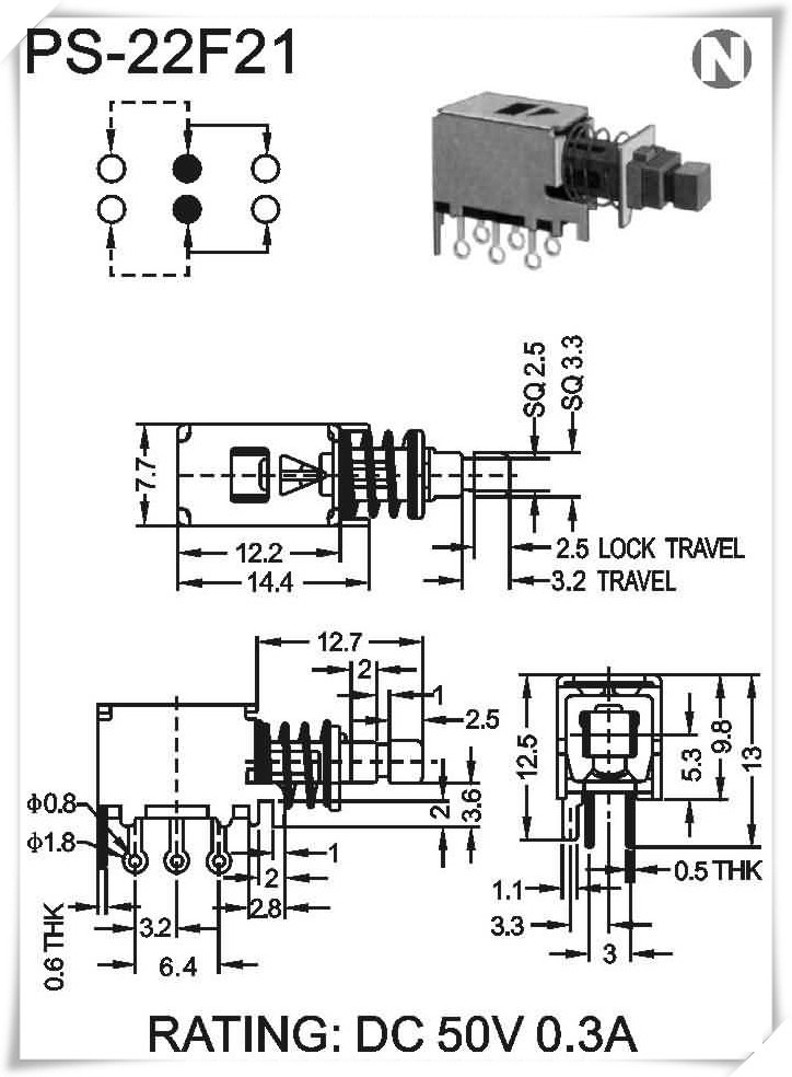 直键开关ps-22f21推动开关