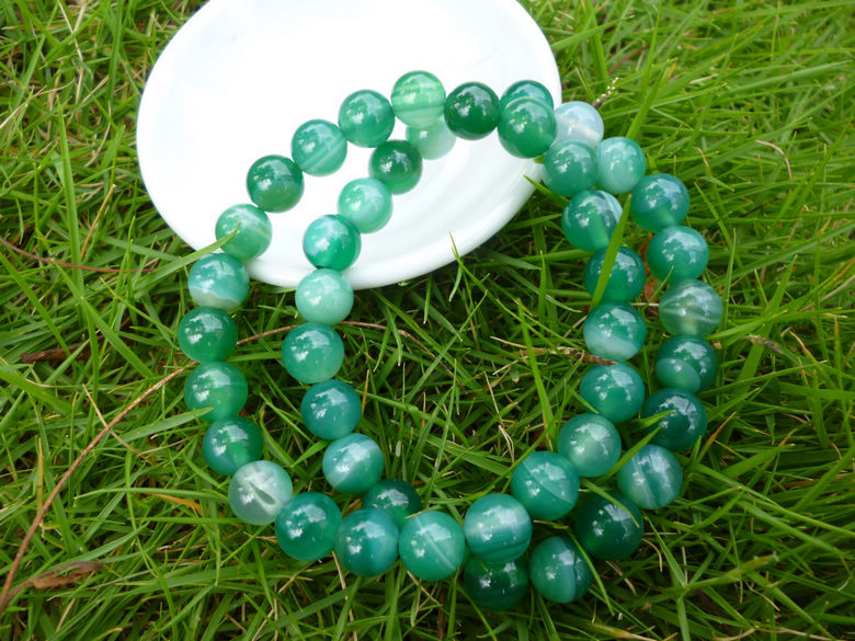 【全网最低价】纯天然绿条纹玛瑙玉髓手链 水晶缟 缠丝玛瑙玉髓