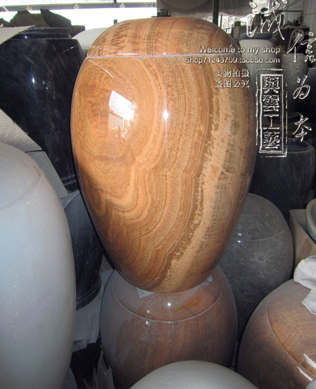殡葬用品 大理石特大圆盖骨灰盅 全骨塔 金塔 厂家直销 木纹黄