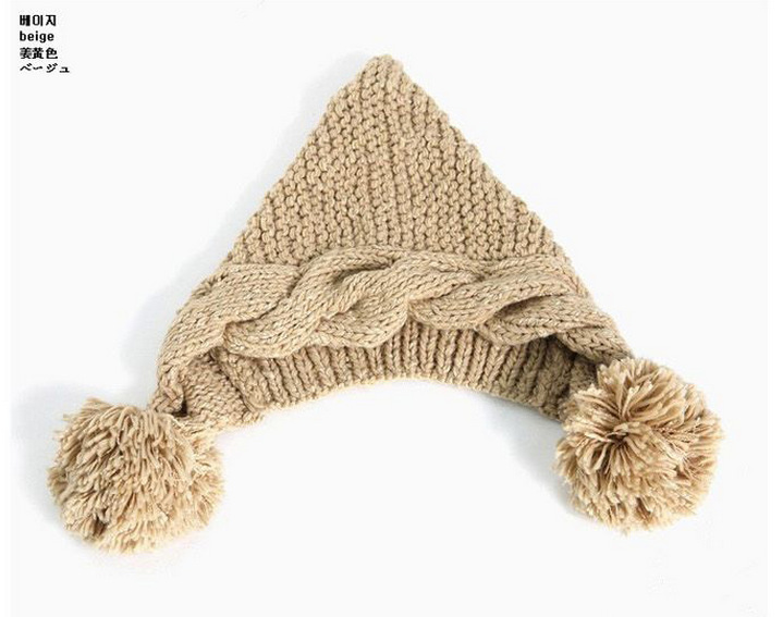韩国时尚可爱大球木耳边锥形尖顶帽韩版潮尖尖帽护耳帽