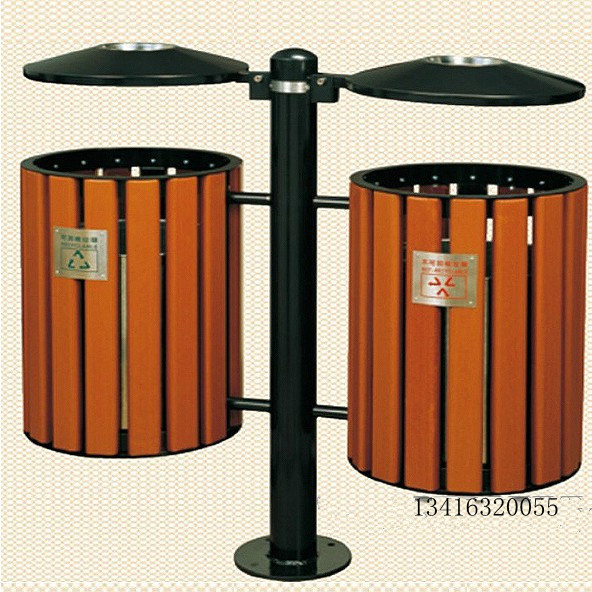 仿木烤漆分类环保垃圾桶双桶圆形垃圾桶户外桶带烟缸