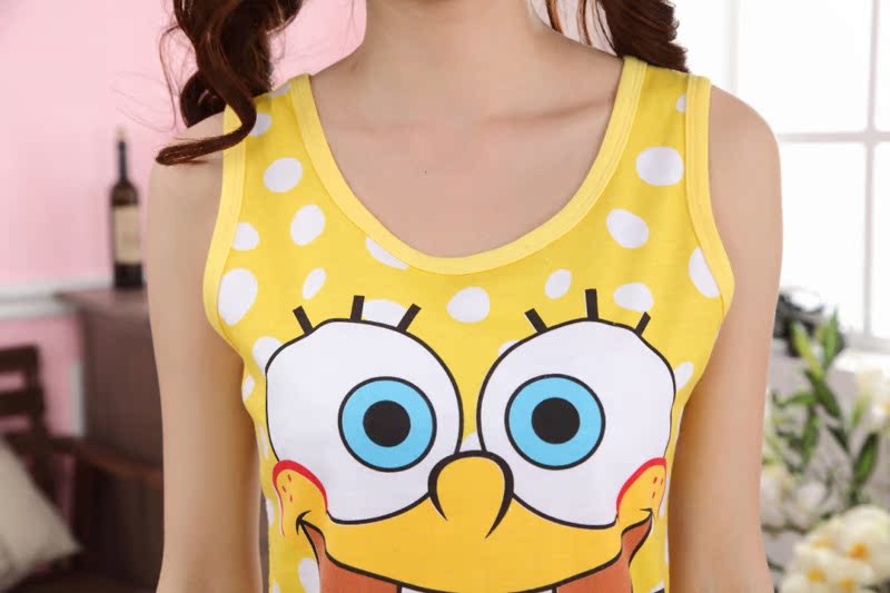 睡衣批发 厂家直销 夏季女背心套装卡通海绵宝宝拉架棉家居服922