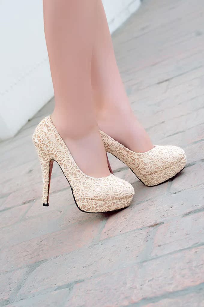 秋新款高档奢华闪光蕾丝面料防水台超高跟女鞋细跟高跟鞋婚鞋