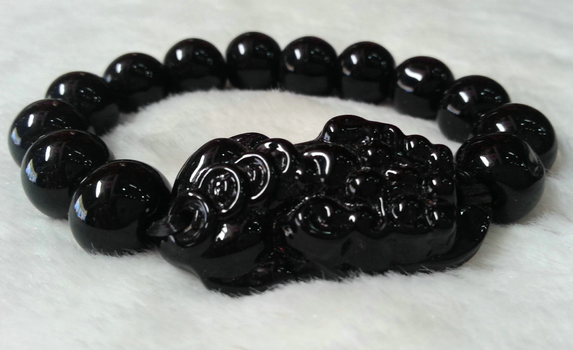 天然黑曜石貔貅手链2013蛇年招财情侣皮休手串女