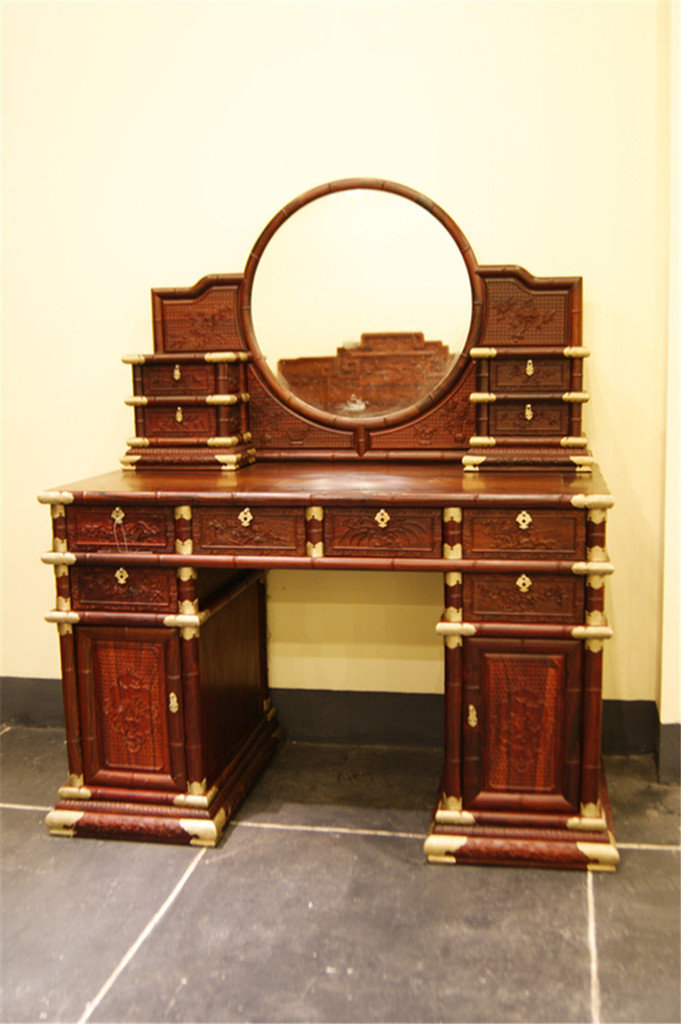 厂家直销 【明清古典红木家具老挝酸枝梳妆台带凳