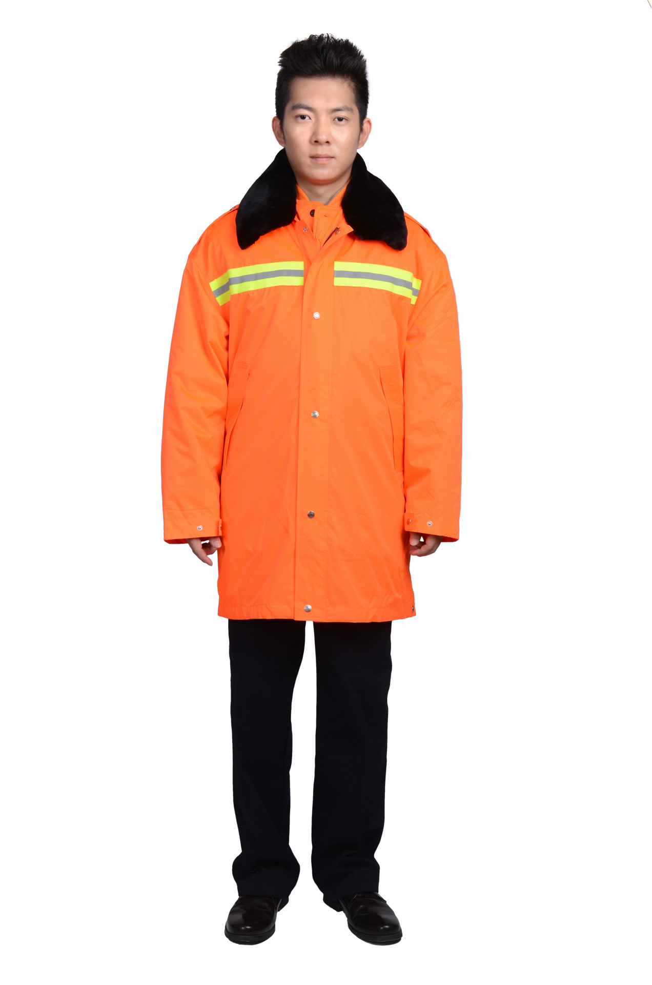 坤元服装 b-030桔黄色防雨绸大衣 防水防寒棉大衣