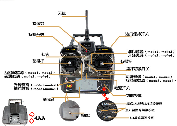 伟力v944液晶 24g 遥控四通道无副翼遥控直升飞机 遥控模型飞机