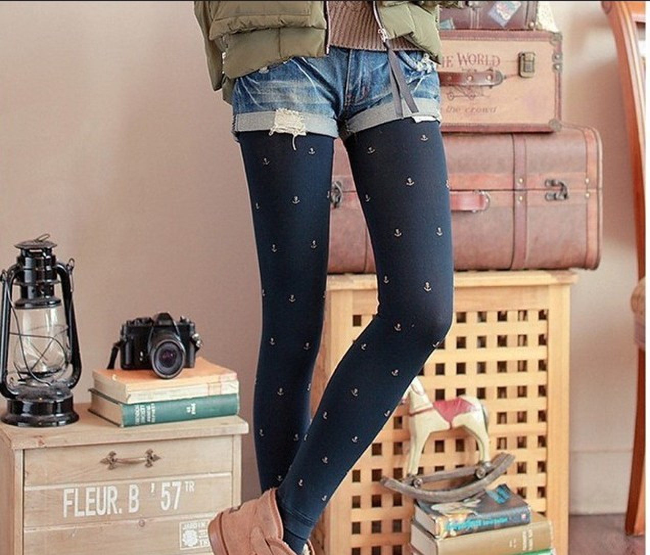 秋冬时尚保暖羊羔绒提花踩脚袜亲肤羊羔绒抗起球双层保暖打底裤裤