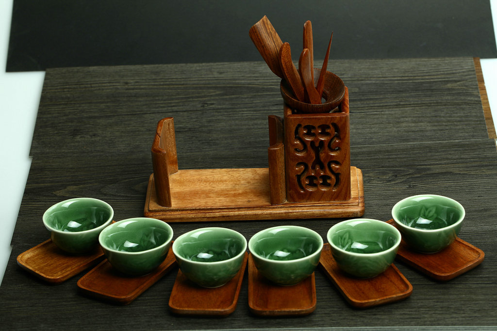 大量销售 花梨茶道组合长托形 茶道配件六君子