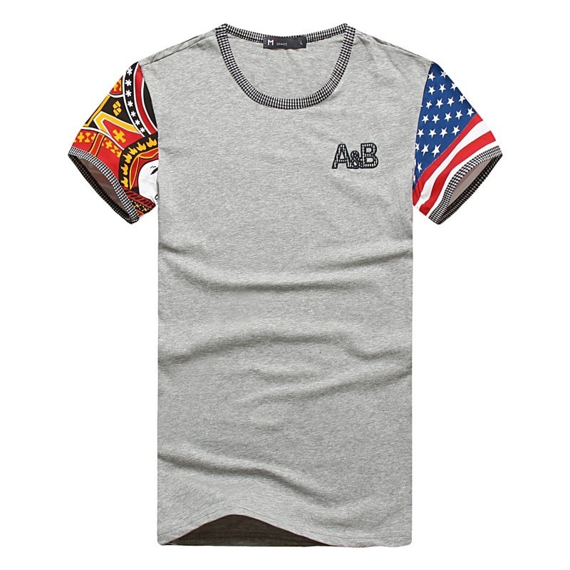 [供应]韩版休闲装男士短袖t恤 a&b字母 旗织撞色半截袖 潮牌男式t恤a7