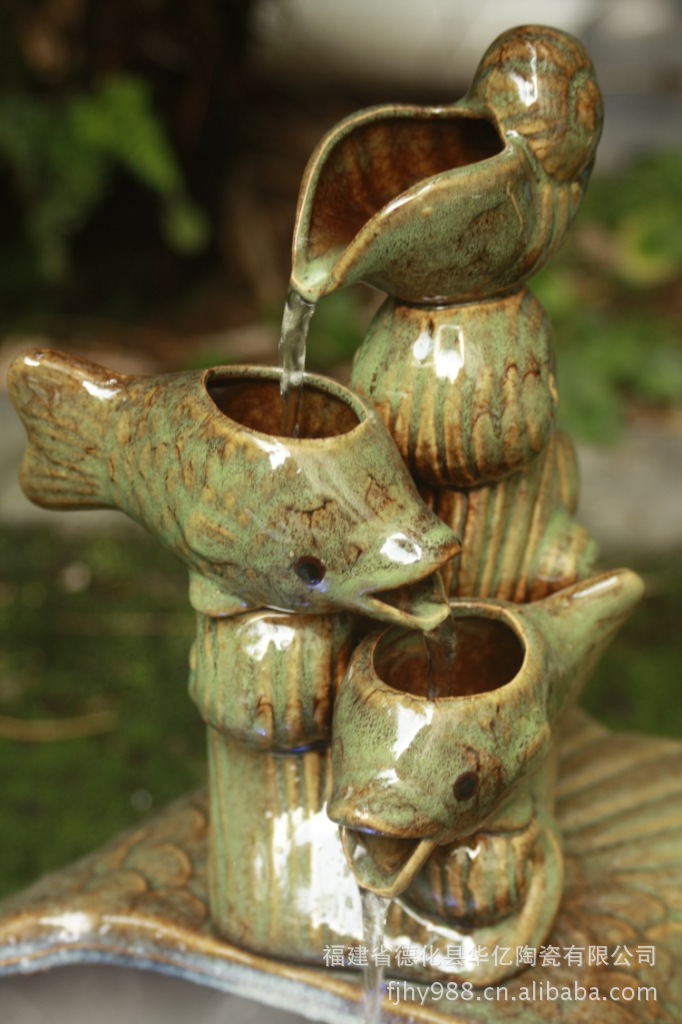 金鱼缸陶瓷流水器(可加湿配雾化器)园林造景摆设工艺品ls0008