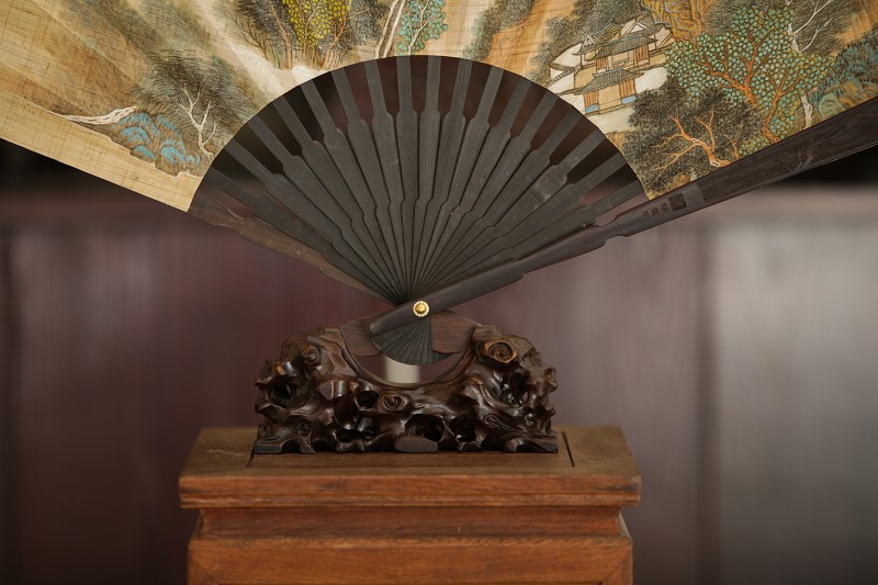 夏布工艺折扇43公分创意礼品名家画作外事礼品座扇包邮