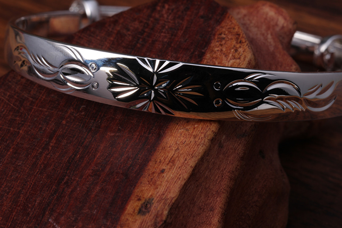 推拉活口车花鲤鱼手镯 手环 环保铜镀银镀银 纯银手镯首饰批发