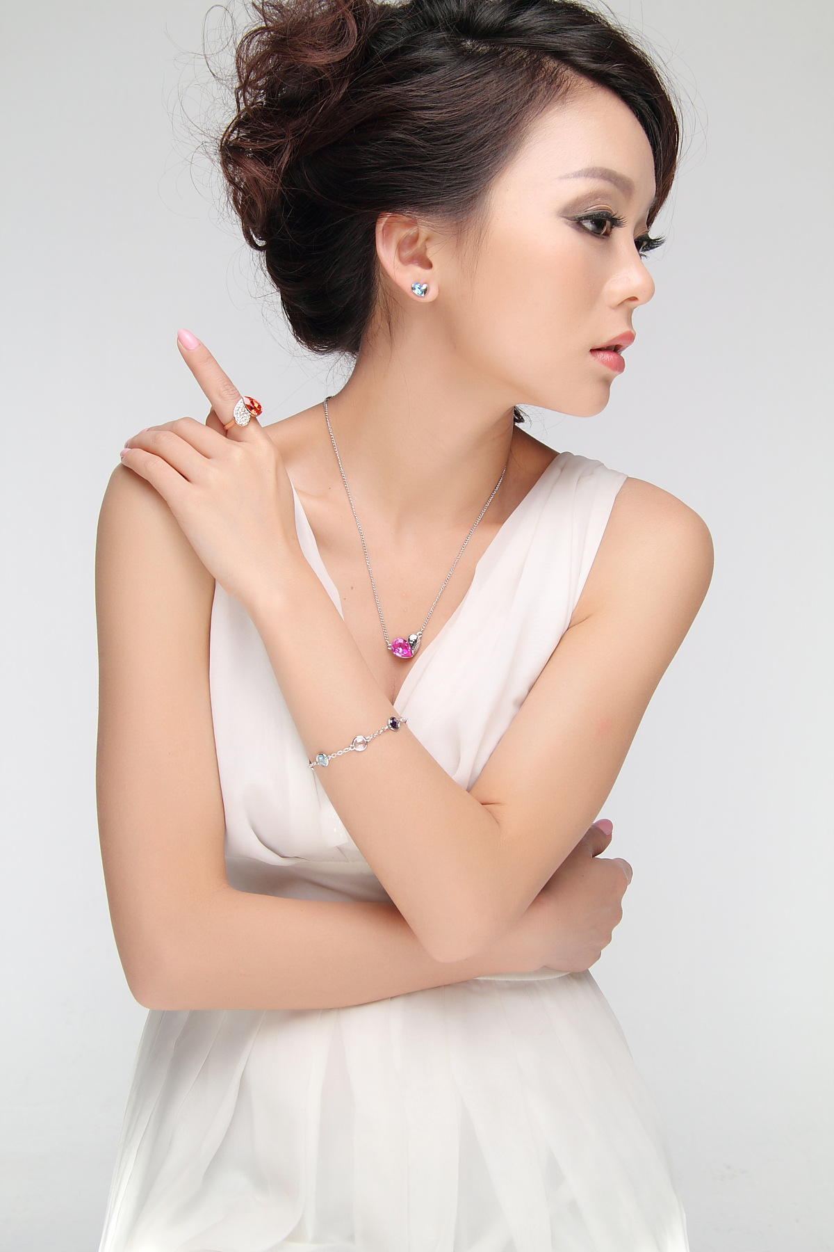 金橘银饰 水晶耳钉 女 心形耳饰 爱情密语 韩版时尚 饰品