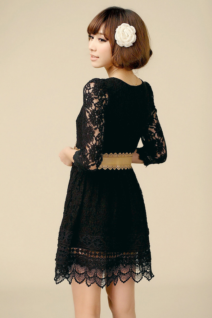 女装2013 春装 新款 白色蕾丝连衣裙 韩版修身雪纺打底连衣裙