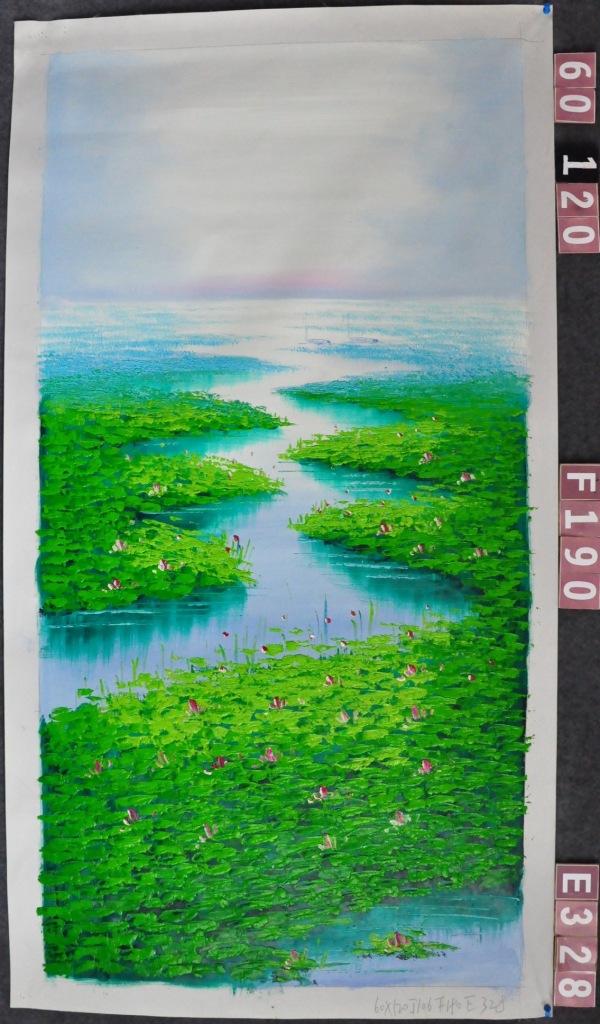 纯手绘油画 现货拍照 大量油画批发 60*120厘米荷塘e328