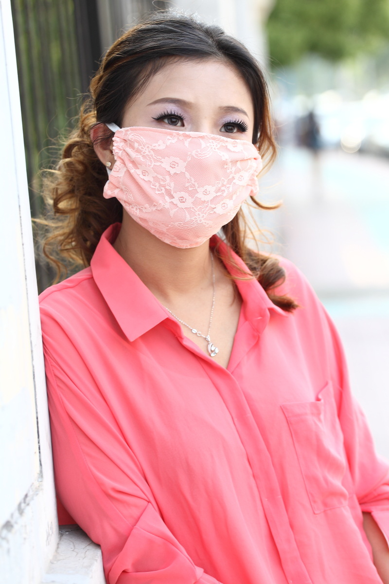 布丁熊时尚唯美夏季蕾丝双层超薄防尘口罩