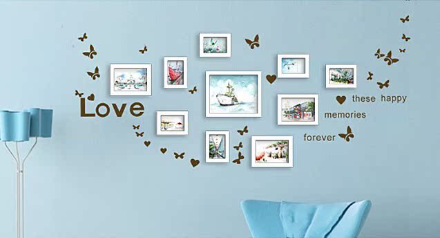 10框经典组合实木照片墙 送墙贴 ,大气典雅 diy