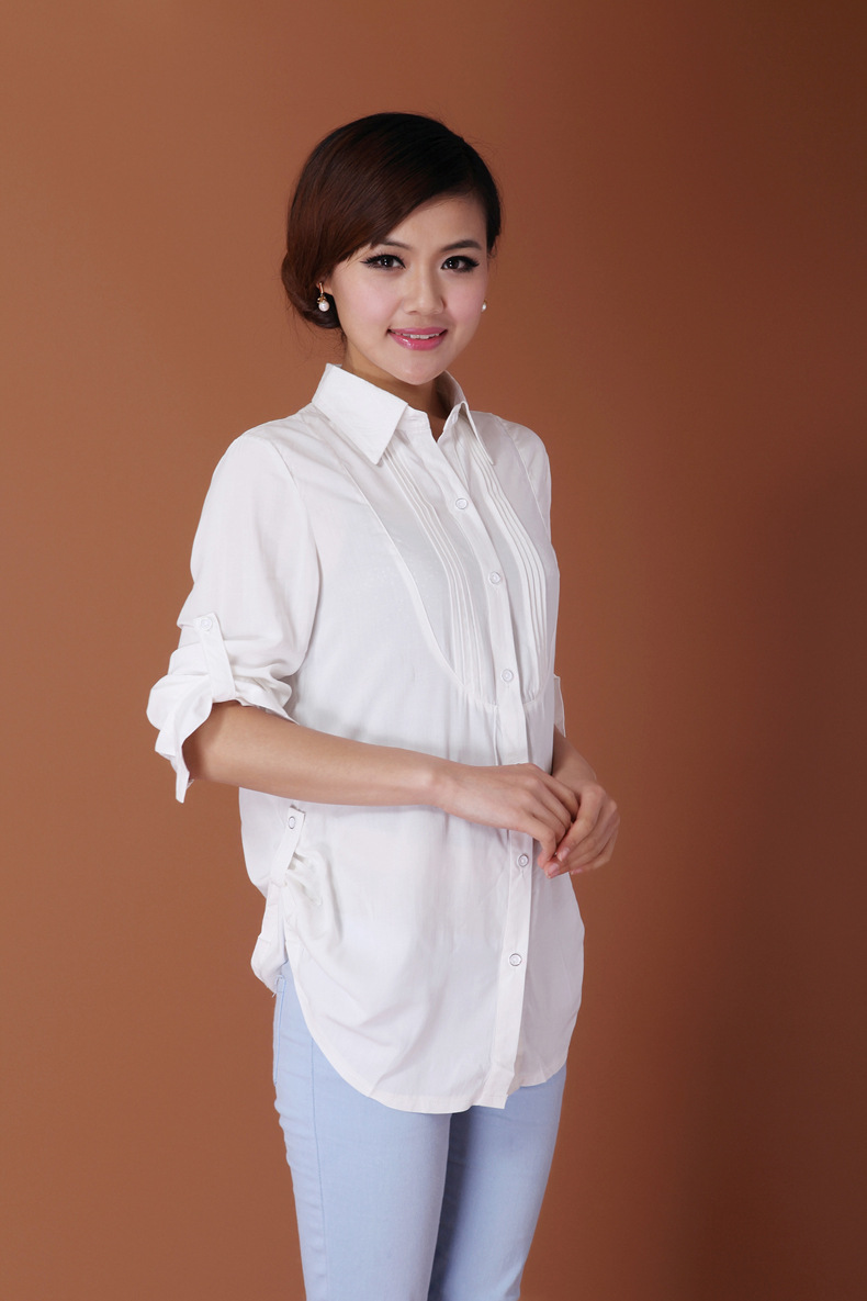 2013春夏新款女装 日韩ol通勤翻领单排扣女式衬衣可卷短袖衬衫