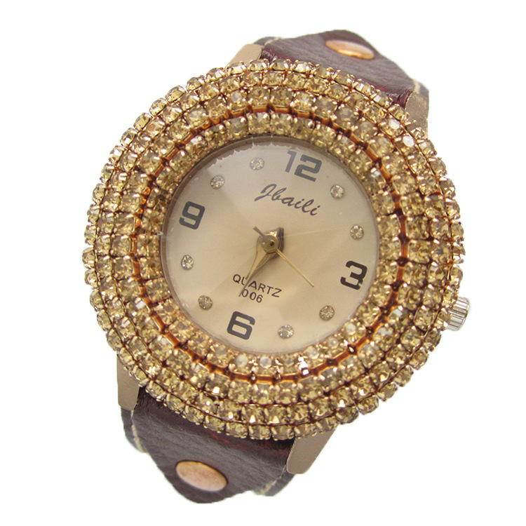 2013新款真皮镶钻手表 女款韩国时尚学