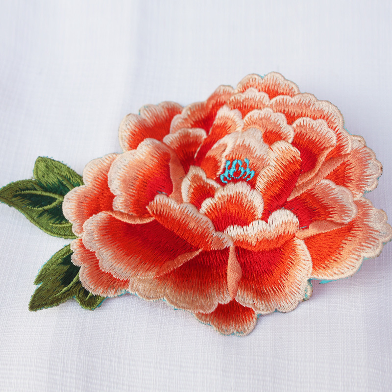 进口纱丝线刺绣牡丹绣 软绣片 绣花成品 补衣服服装改装