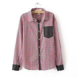 hm2013秋冬新款格子衬衫拼点中性休闲时尚长袖格子衬衫女