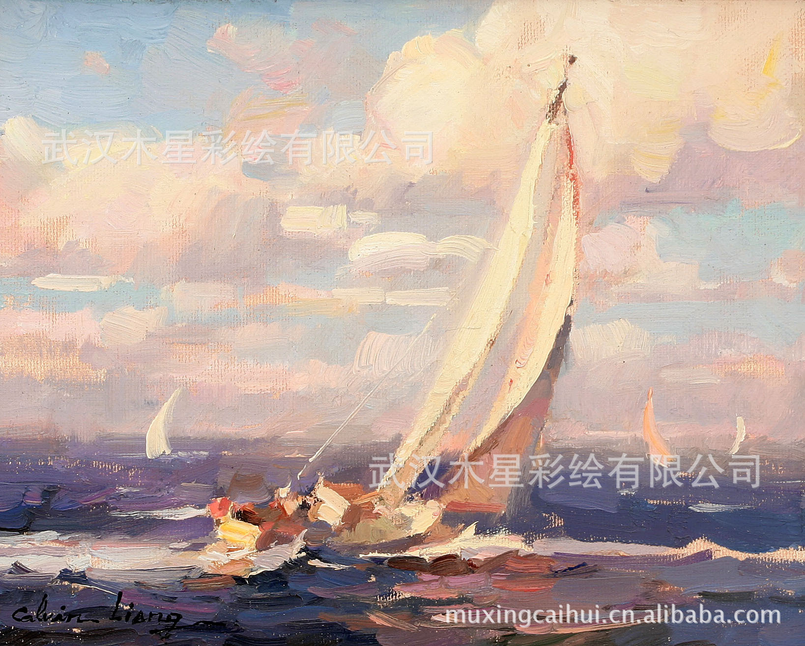 热销客厅装饰画 一帆风顺 武汉木星无框仿真油画批发 现代装饰画