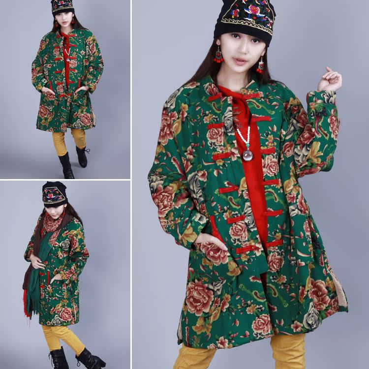 传说之翼 民族风原创女装 棉麻盘扣被面花镶毛衬衫式外套 d310