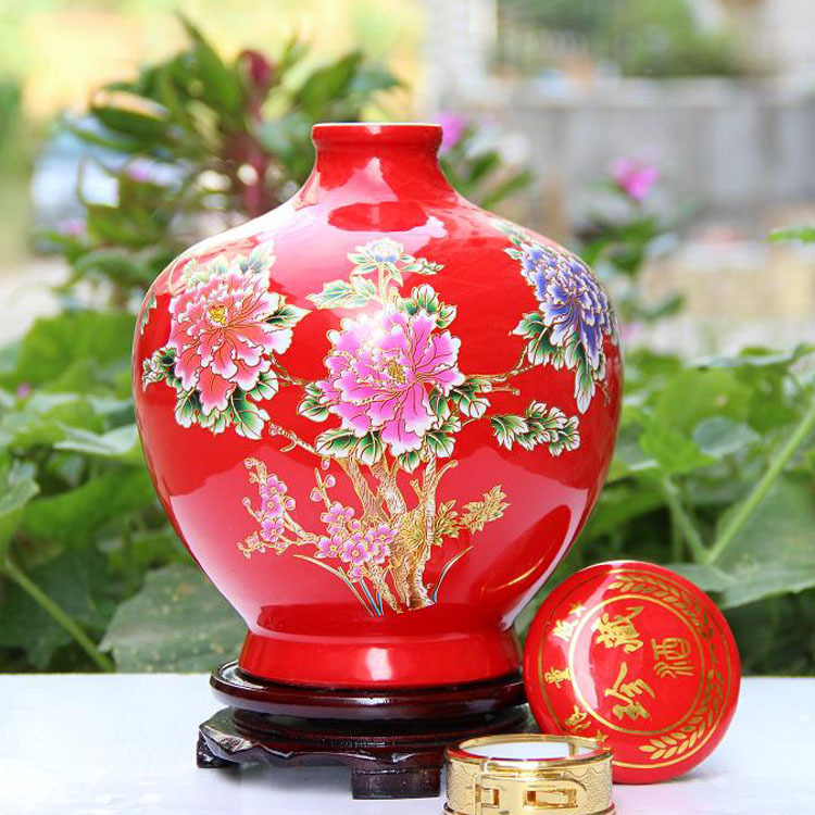 景德镇红色5斤装陶瓷红瓷酒瓶收藏