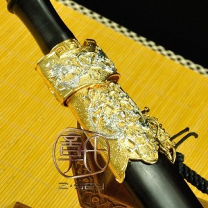 精炼花纹钢双色镀金越王 正品龙泉章氏刀剑 未开刃