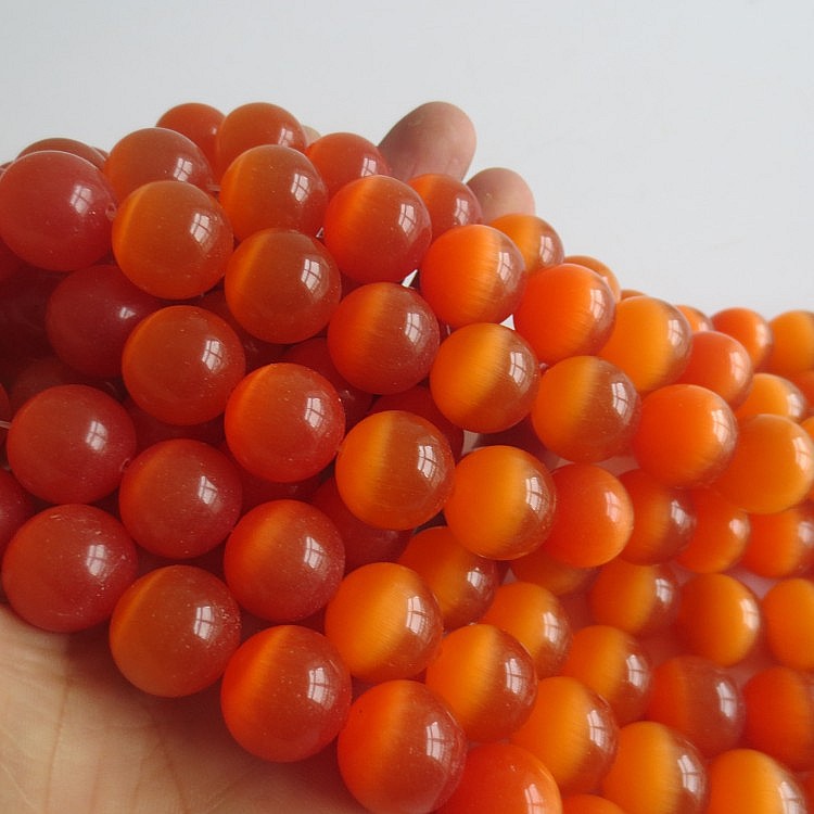 橙色猫眼珠子 猫眼石散珠 6-16mm颗猫眼石圆珠串珠 diy配件批发