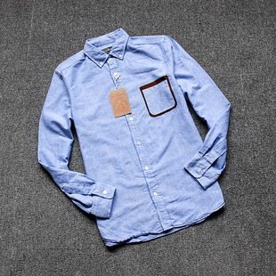 外贸原单 男款纯棉修身长袖衬衫 贴布个性牛津纺衬衣 c4 批发