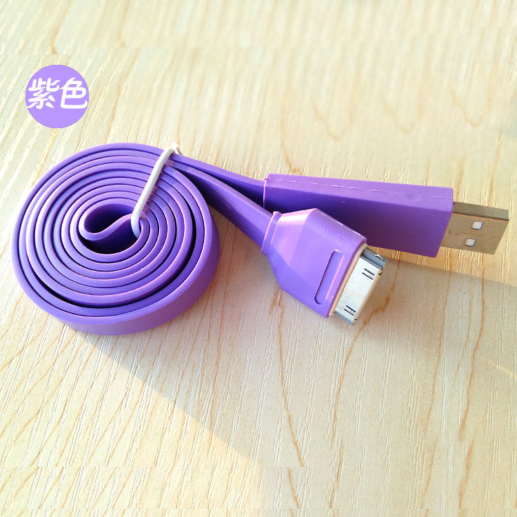 原装材质厂家直销苹果四代iphone4s手机彩色大面条数据线1m