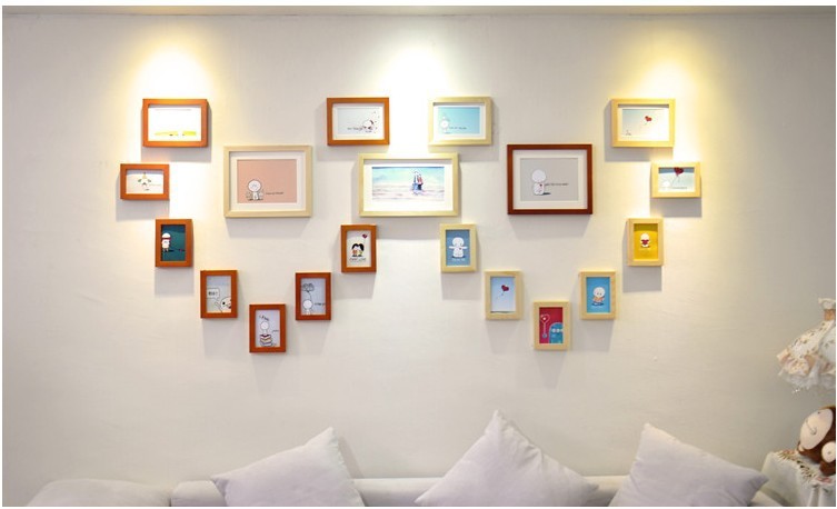 19框实木照片墙双心形婚房用现代简约相框墙组合相框一件代发