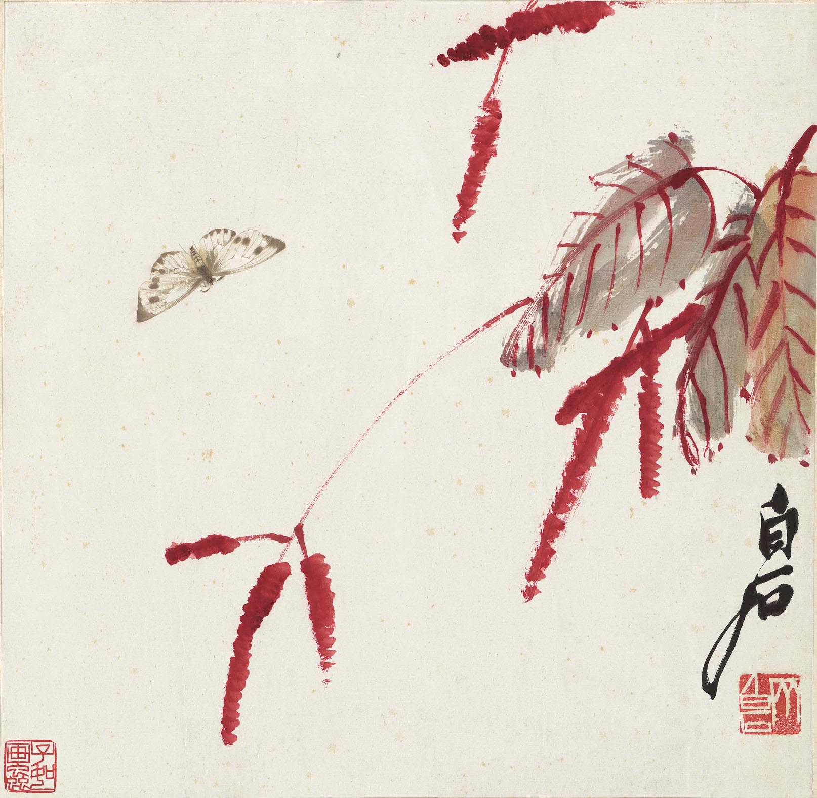 齐白石《红蓼彩蝶图》